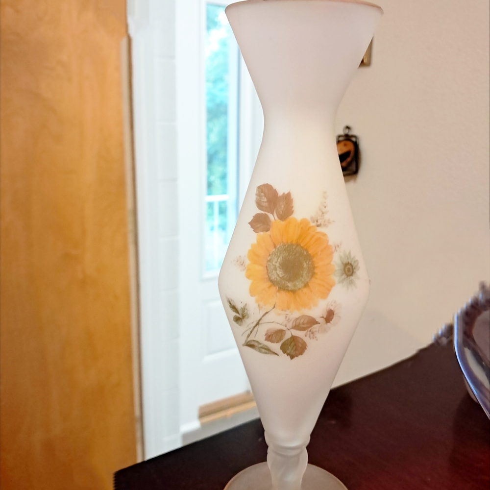 Antique Frosted Floral Glass Vase 11 Inches